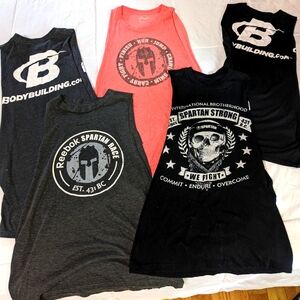 5 Bundle Spartan Race & Bodybuilding Gym Cut Off Tees